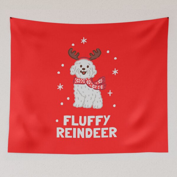 Item preview, White Poodle Dog wearing Christmas Reindeer Antlers designed and sold by monkik.