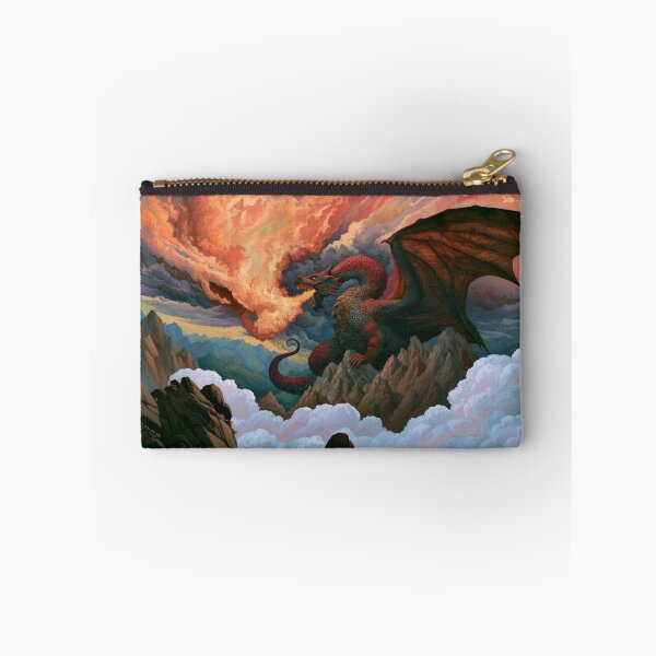 Item preview, A colossal Dragon soaring above jagged mountain peaks breathing streams of fire beneath storm-filled skies, Fantasy & Mythological Creatures designed and sold by CDC40.