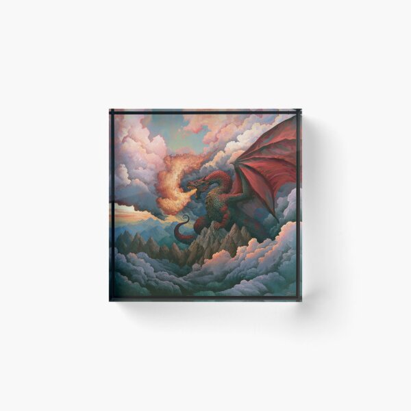Item preview, A colossal Dragon soaring above jagged mountain peaks breathing streams of fire beneath storm-filled skies, Fantasy & Mythological Creatures designed and sold by CDC40.