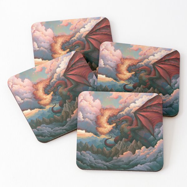 Item preview, A colossal Dragon soaring above jagged mountain peaks breathing streams of fire beneath storm-filled skies, Fantasy & Mythological Creatures designed and sold by CDC40.