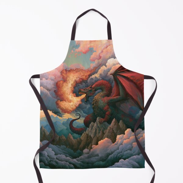 Item preview, A colossal Dragon soaring above jagged mountain peaks breathing streams of fire beneath storm-filled skies, Fantasy & Mythological Creatures designed and sold by CDC40.