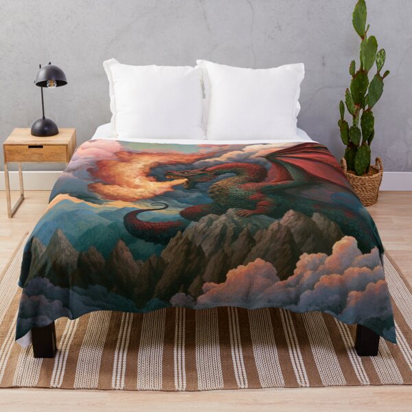 Item preview, A colossal Dragon soaring above jagged mountain peaks breathing streams of fire beneath storm-filled skies, Fantasy & Mythological Creatures designed and sold by CDC40.