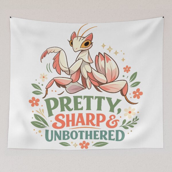 Item preview, Pretty Sharp and Unbothered Praying Mantis Funny Floral Retro Art Design designed and sold by inkoutninja.