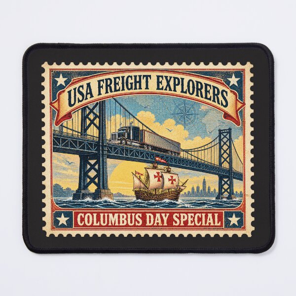 Item preview, USA Freight Explorers | Columbus Day Special | Vintage Postage Stamp Semi Truck Art designed and sold by NomadForge.