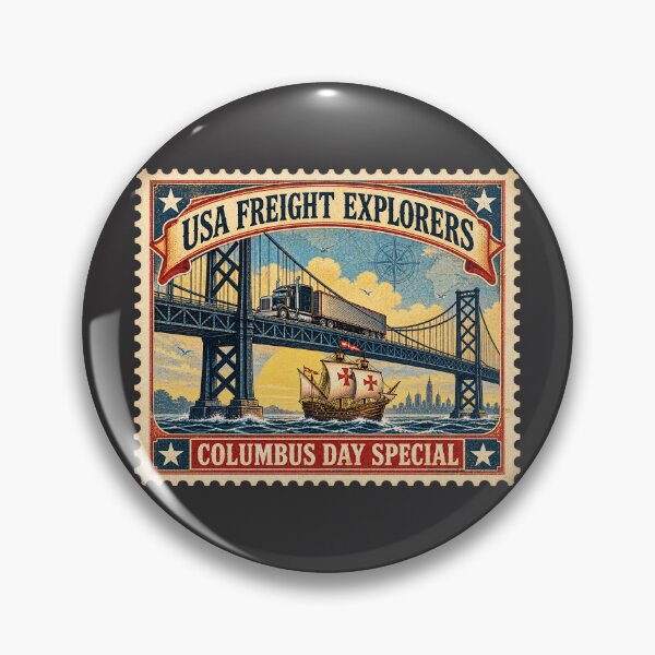 Item preview, USA Freight Explorers | Columbus Day Special | Vintage Postage Stamp Semi Truck Art designed and sold by NomadForge.