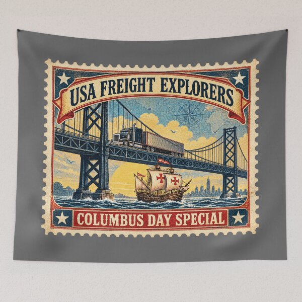 Item preview, USA Freight Explorers | Columbus Day Special | Vintage Postage Stamp Semi Truck Art designed and sold by NomadForge.