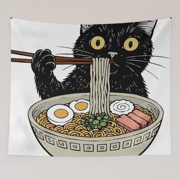 Item preview, Cute Black Cat Eating Ramen Japanese Style T-Shirt designed and sold by awesome-loob.