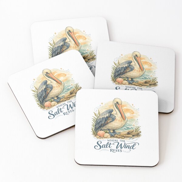 Item preview, Where the Salt Wind Rests Pelican Coastal Ocean Watercolor Art Design designed and sold by inkoutninja.