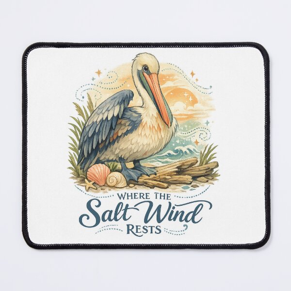 Item preview, Where the Salt Wind Rests Pelican Coastal Ocean Watercolor Art Design designed and sold by inkoutninja.