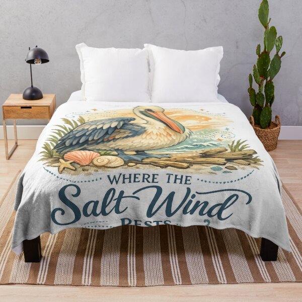 Item preview, Where the Salt Wind Rests Pelican Coastal Ocean Watercolor Art Design designed and sold by inkoutninja.
