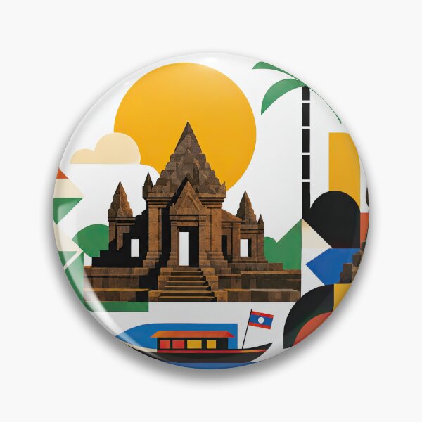 Item preview, Colorful Champasak travel poster featuring Lao temple architectu designed and sold by ckybe.