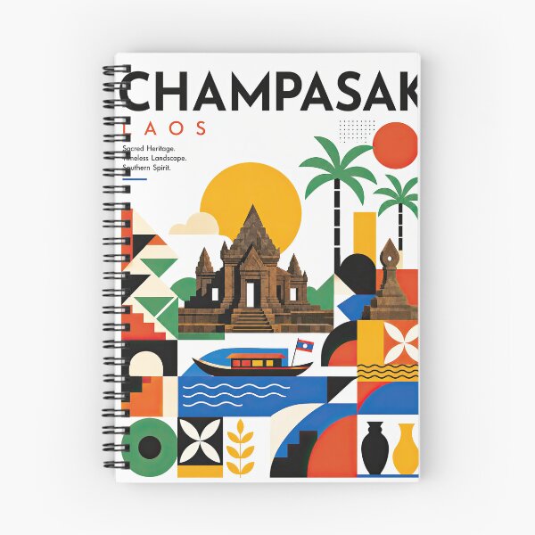 Item preview, Colorful Champasak travel poster featuring Lao temple architectu designed and sold by ckybe.