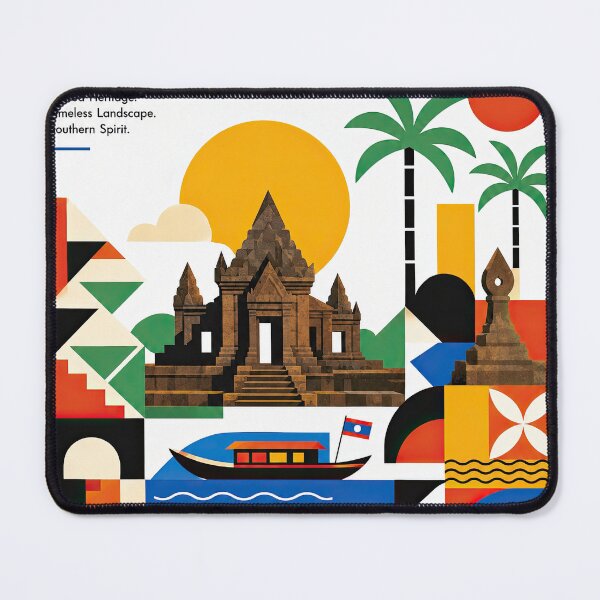Item preview, Colorful Champasak travel poster featuring Lao temple architectu designed and sold by ckybe.