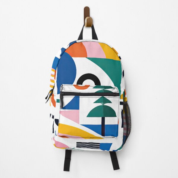 Item preview, Colorful geometric poster featuring abstract sun, waves, trees, designed and sold by ckybe.