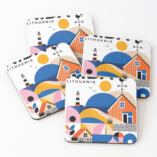Item preview, Colorful geometric illustration of a Nordic coastal village designed and sold by ckybe.