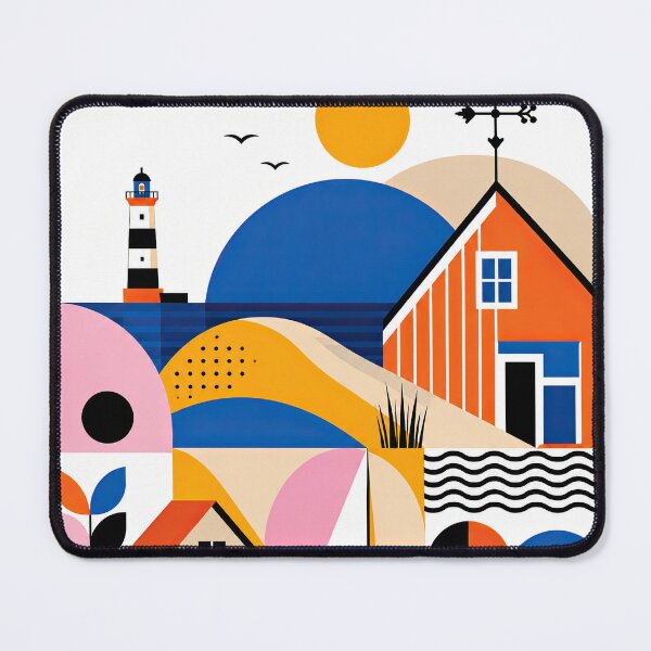 Item preview, Colorful geometric illustration of a Nordic coastal village designed and sold by ckybe.