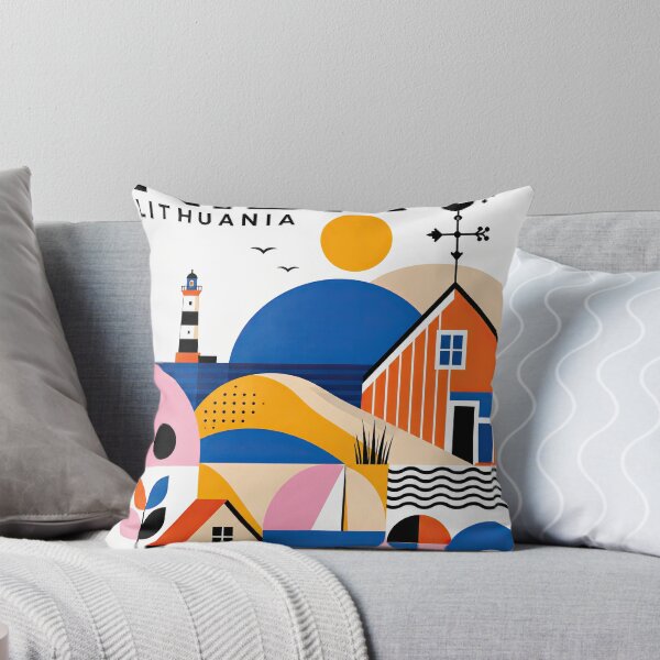 Item preview, Colorful geometric illustration of a Nordic coastal village designed and sold by ckybe.