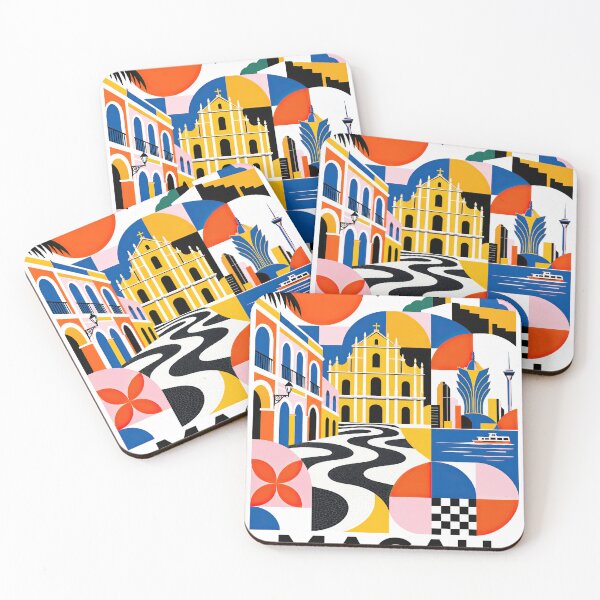 Item preview, Colorful geometric travel poster depicting Macau Peninsula landm designed and sold by ckybe.