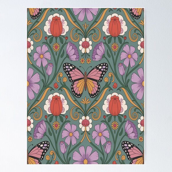 Item preview, Butterfly Botanical Art Nouveau Pattern – Vintage Floral Butterfly Seamless Design designed and sold by Tamas Das.