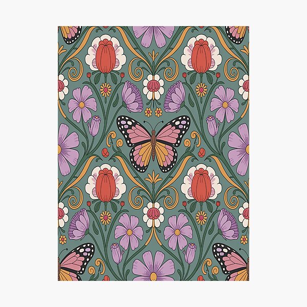 Item preview, Butterfly Botanical Art Nouveau Pattern – Vintage Floral Butterfly Seamless Design designed and sold by Tamas Das.