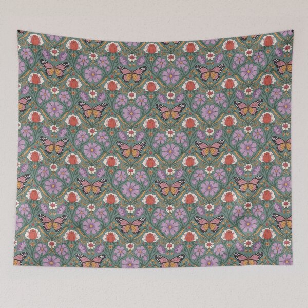 Item preview, Butterfly Botanical Art Nouveau Pattern – Vintage Floral Butterfly Seamless Design designed and sold by Tamas Das.