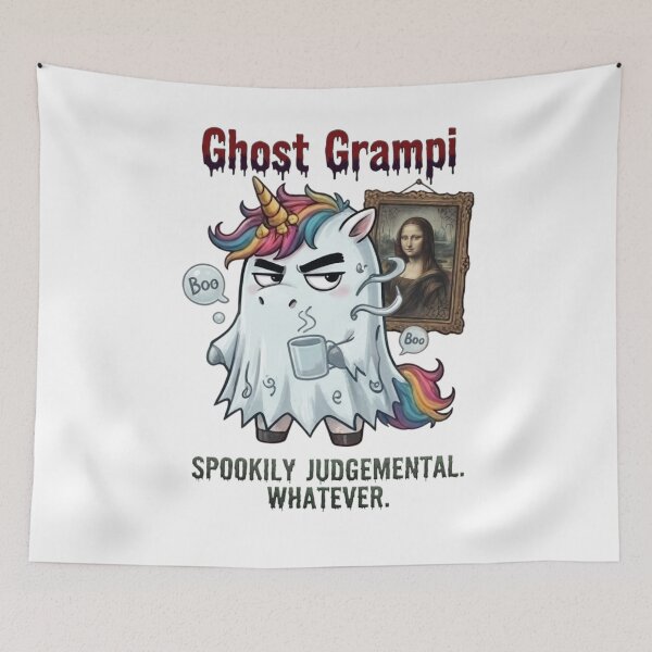 Item preview, Ghost Grampi Spookily Judgemental Funny Halloween Ghost Unicorn designed and sold by Sitred123.
