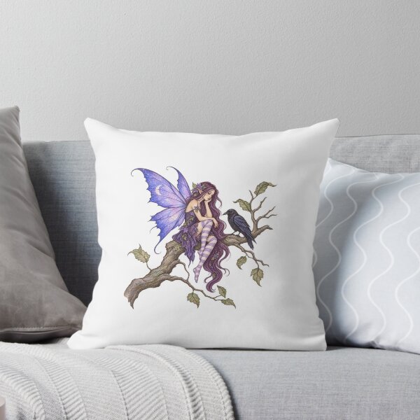 Item preview, Violet forest fairy on a branch with a raven designed and sold by LongIslandDesgn.