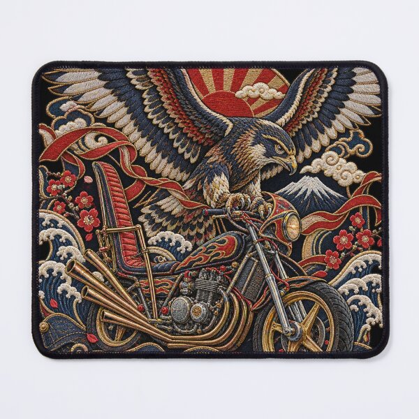 Item preview, Japanese Motorcycle Falcon Embroidery – Vintage Biker Crest Art designed and sold by Emoji Emblems.