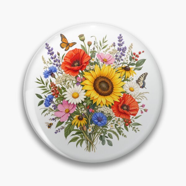 Item preview, Wildflower Bouquet Sunflower Poppy Butterfly Watercolor designed and sold by DrAsmaaMohamed.