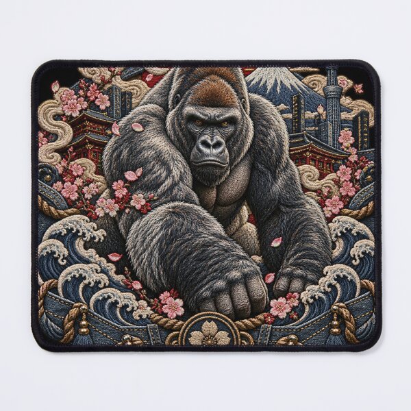 Item preview, Gorilla Embroidery Streetwear Art – Japanese Denim Style Silverback Design designed and sold by Emoji Emblems.