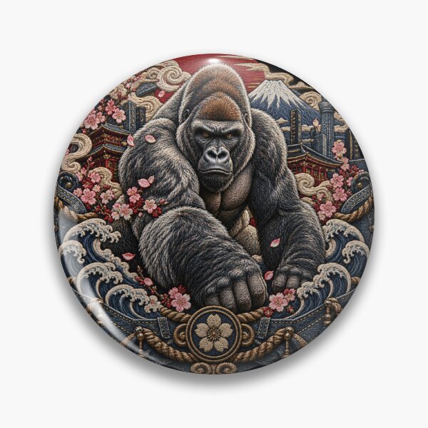 Item preview, Gorilla Embroidery Streetwear Art – Japanese Denim Style Silverback Design designed and sold by Emoji Emblems.