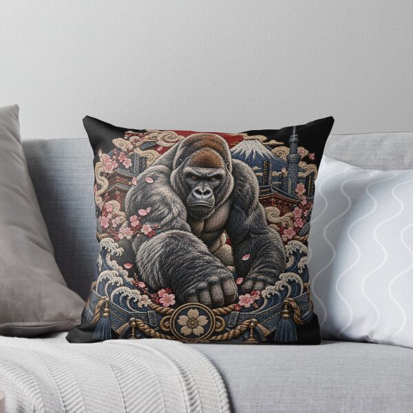 Item preview, Gorilla Embroidery Streetwear Art – Japanese Denim Style Silverback Design designed and sold by Emoji Emblems.