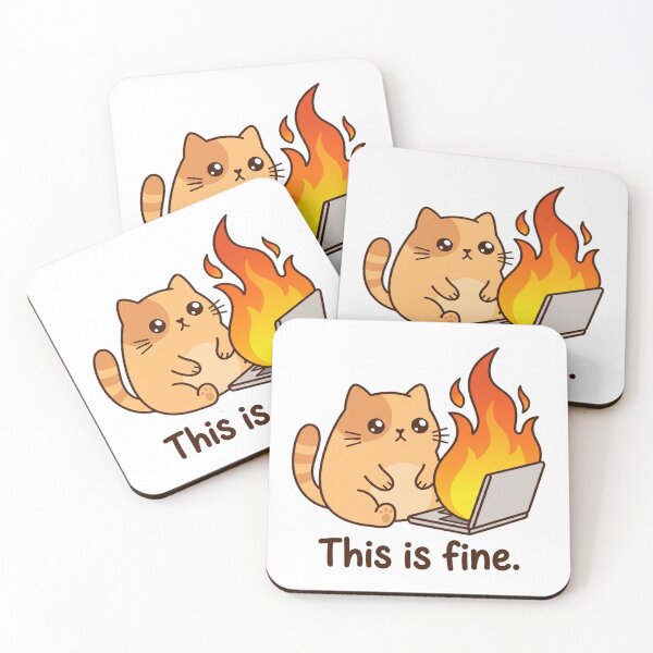 Item preview, This Is Fine Burning Laptop Cat Funny IT Tech Support Desk Sarcasm Programmer Meme designed and sold by raedattia.