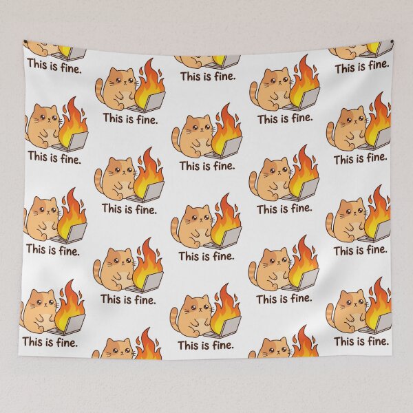Item preview, This Is Fine Burning Laptop Cat Funny IT Tech Support Desk Sarcasm Programmer Meme designed and sold by raedattia.