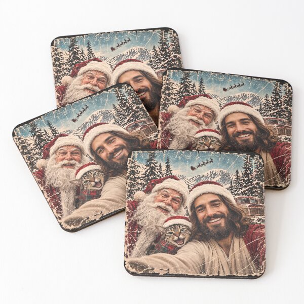 Item preview, Jesus and Santa Selfie Funny Christmas Cat designed and sold by unicorns-art.