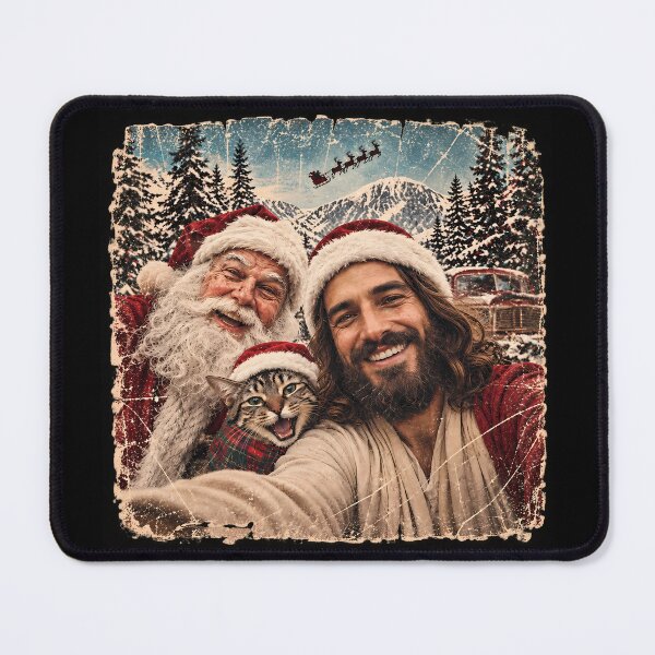 Item preview, Jesus and Santa Selfie Funny Christmas Cat designed and sold by unicorns-art.