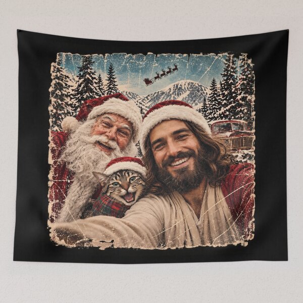 Item preview, Jesus and Santa Selfie Funny Christmas Cat designed and sold by unicorns-art.