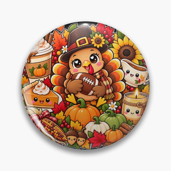 Item preview, Kawaii Thanksgiving Turkey Football Harvest, Cute Autumn Turkey with Pumpkin Spice, Pie, Corn and Fall Leaves designed and sold by ALH Apparel.