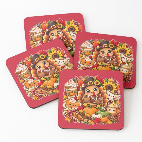 Item preview, Kawaii Thanksgiving Turkey Football Harvest, Cute Autumn Turkey with Pumpkin Spice, Pie, Corn and Fall Leaves designed and sold by ALH Apparel.