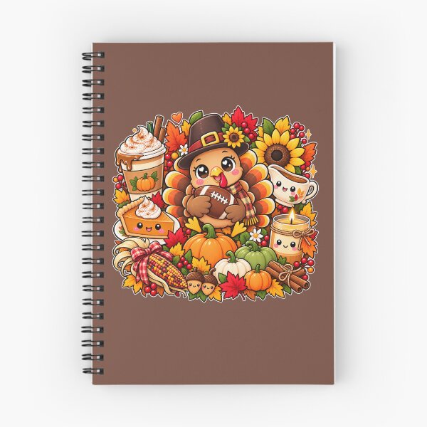 Item preview, Kawaii Thanksgiving Turkey Football Harvest, Cute Autumn Turkey with Pumpkin Spice, Pie, Corn and Fall Leaves designed and sold by ALH Apparel.