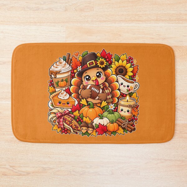 Item preview, Kawaii Thanksgiving Turkey Football Harvest, Cute Autumn Turkey with Pumpkin Spice, Pie, Corn and Fall Leaves designed and sold by ALH Apparel.