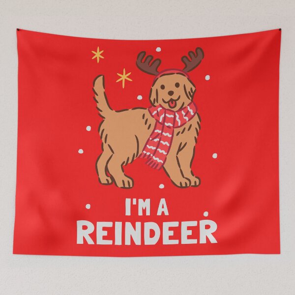 Item preview, Cute Golden Retriever wearing Reindeer Antlers and Christmas Scarf designed and sold by monkik.