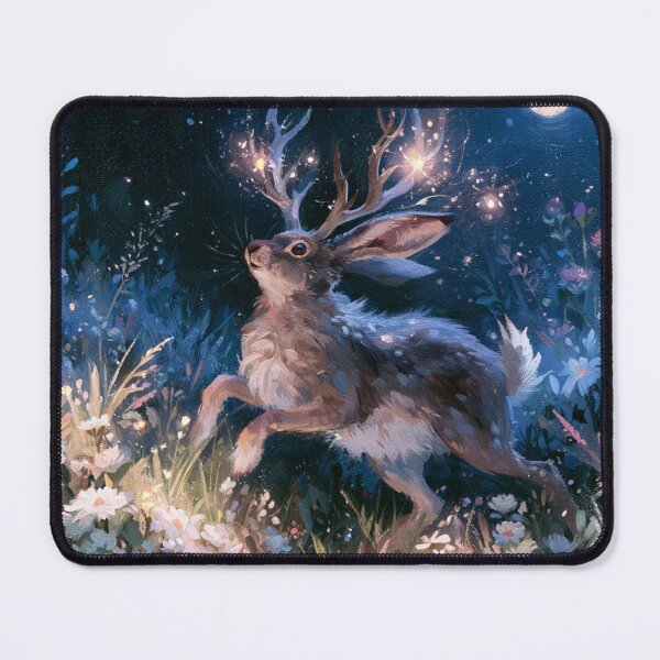 Item preview, A Jackalope sprinting through moonlit wildflower meadows, Fantasy & Mythological Creatures designed and sold by CDC40.