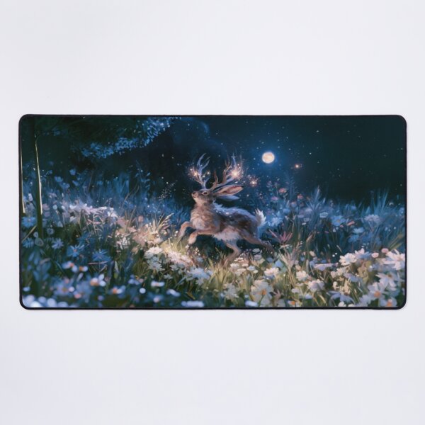 Item preview, A Jackalope sprinting through moonlit wildflower meadows, Fantasy & Mythological Creatures designed and sold by CDC40.