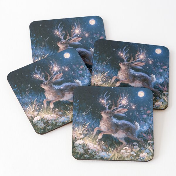Item preview, A Jackalope sprinting through moonlit wildflower meadows, Fantasy & Mythological Creatures designed and sold by CDC40.