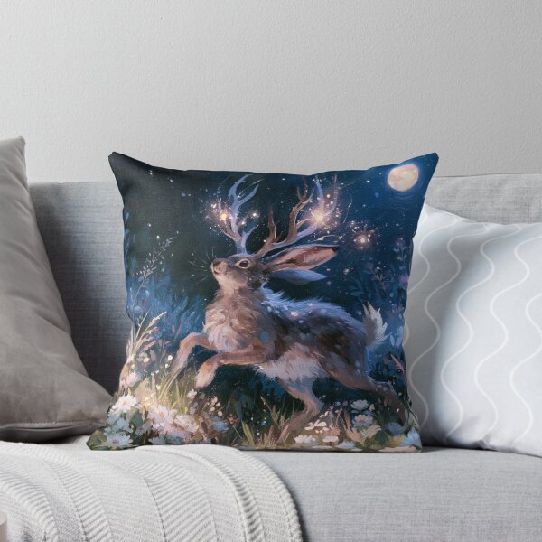 Item preview, A Jackalope sprinting through moonlit wildflower meadows, Fantasy & Mythological Creatures designed and sold by CDC40.