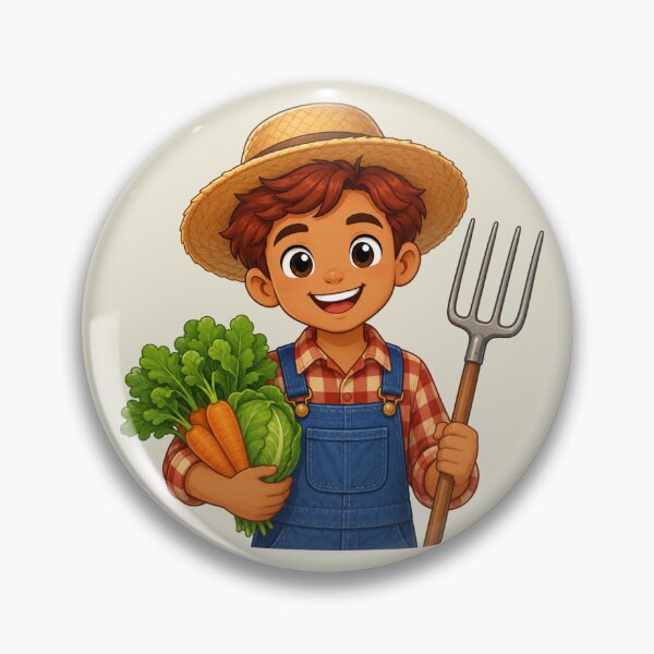 Item preview, Cute Male Farmer Illustration with Fresh Vegetables and Pitchfork designed and sold by Theproxmrt.