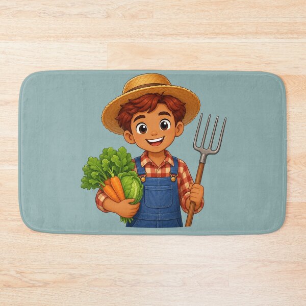 Item preview, Cute Male Farmer Illustration with Fresh Vegetables and Pitchfork designed and sold by Theproxmrt.