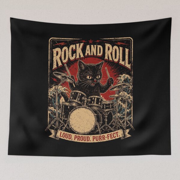Item preview, Rock And Roll Cat Heavy Metal Funny Cat Drummer designed and sold by andre-hollow.