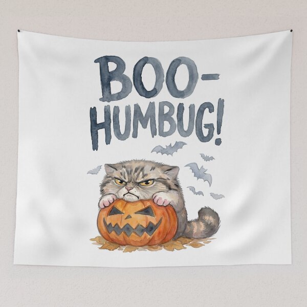 Item preview, Boo-Humbug Grumpy Pallas Cat Halloween Pumpkin Watercolor designed and sold by PawtopiaArt.